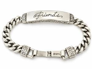 Brighton Friends ID Bracelet Silver Plated Curb Link Scroll Signed Retired